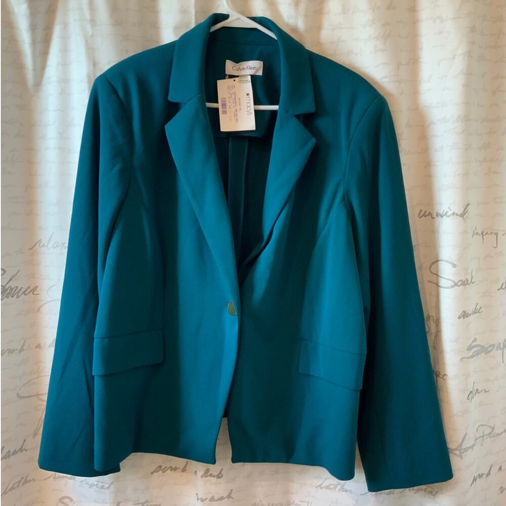 Calvin Klein NWT Teal Blazer 20W Plus Size Suit Jacket Career Workwear